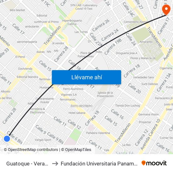 Guatoque - Veraguas to Fundación Universitaria Panamericana map