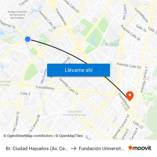 Br. Ciudad Hayuelos (Av. Centenario - Av. C. De Cali) to Fundación Universitaria Panamericana map