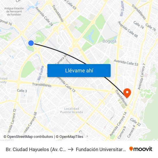 Br. Ciudad Hayuelos (Av. Centenario - Kr 78g) to Fundación Universitaria Panamericana map