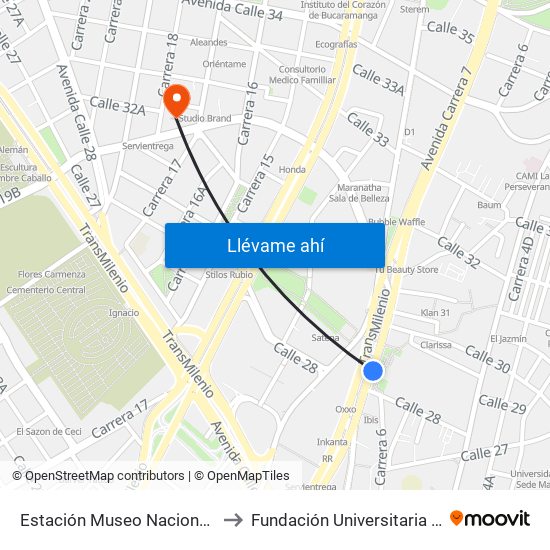 Estación Museo Nacional (Ak 7 - Cl 29) to Fundación Universitaria Panamericana map
