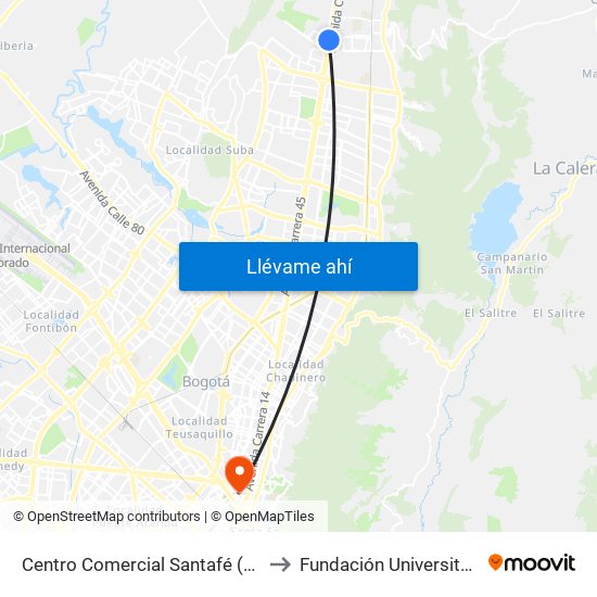 Centro Comercial Santafé (Auto Norte - Cl 187) (B) to Fundación Universitaria Panamericana map