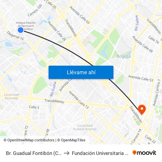 Br. Guadual Fontibón (Cl 17 - Kr 96h) to Fundación Universitaria Panamericana map