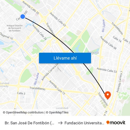 Br. San José De Fontibón (Kr 100 - Av. Esperanza) to Fundación Universitaria Panamericana map