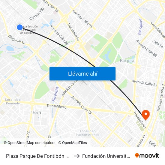 Plaza Parque De Fontibón Kr 100 (Kr 100 - Cl 17a) to Fundación Universitaria Panamericana map