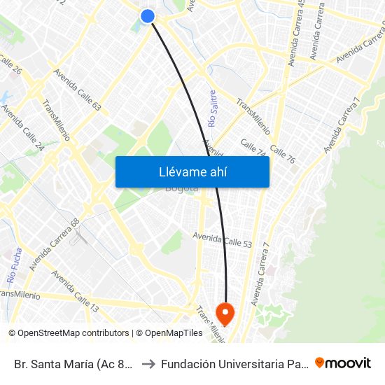 Br. Santa María (Ac 80 - Kr 73b) to Fundación Universitaria Panamericana map