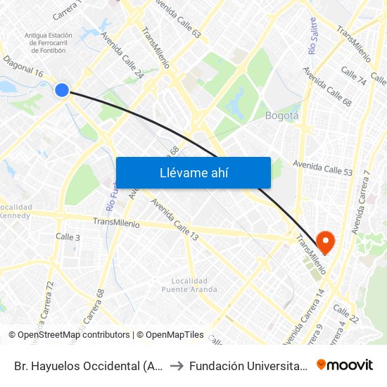 Br. Hayuelos Occidental (Av. Centenario - Kr 87) to Fundación Universitaria Panamericana map