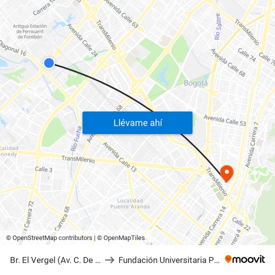 Br. El Vergel (Av. C. De Cali - Cl 18) to Fundación Universitaria Panamericana map