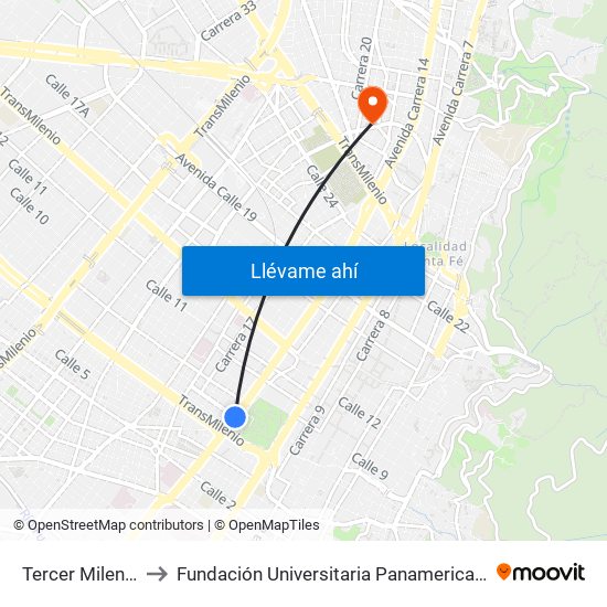 Tercer Milenio to Fundación Universitaria Panamericana map