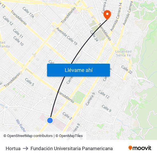 Hortua to Fundación Universitaria Panamericana map