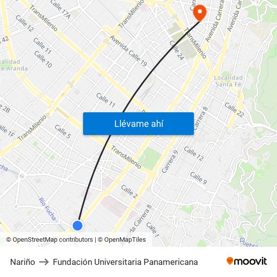 Nariño to Fundación Universitaria Panamericana map