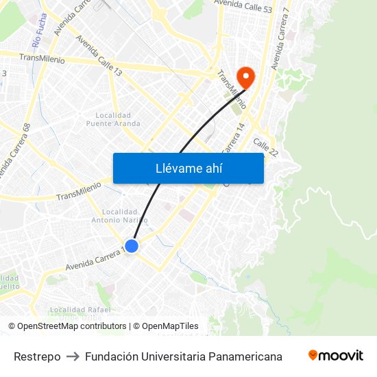 Restrepo to Fundación Universitaria Panamericana map