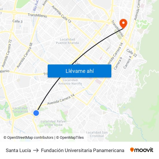 Santa Lucía to Fundación Universitaria Panamericana map