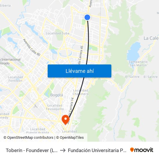 Toberín - Foundever (Lado Norte) to Fundación Universitaria Panamericana map