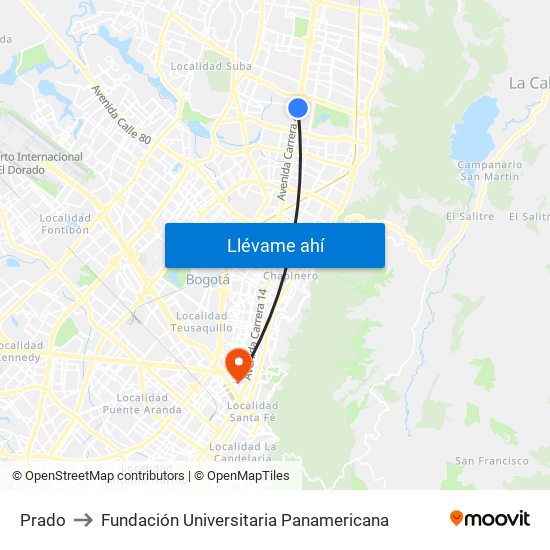 Prado to Fundación Universitaria Panamericana map