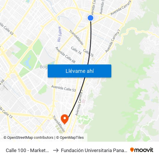 Calle 100 - Marketmedios to Fundación Universitaria Panamericana map