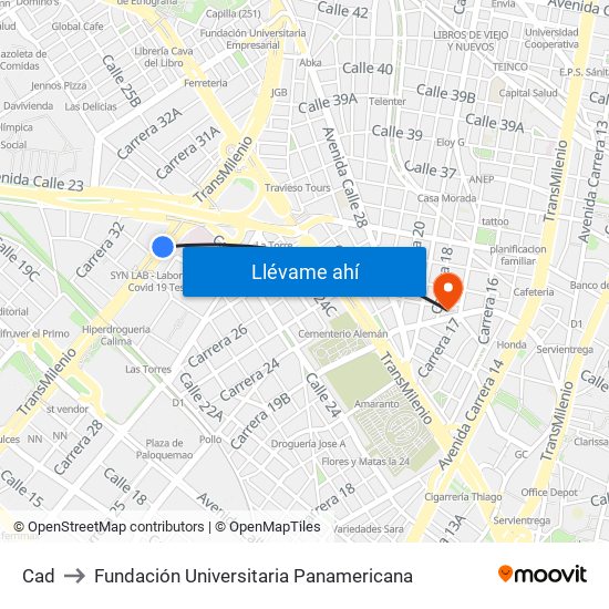 Cad to Fundación Universitaria Panamericana map