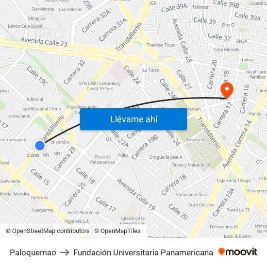 Paloquemao to Fundación Universitaria Panamericana map