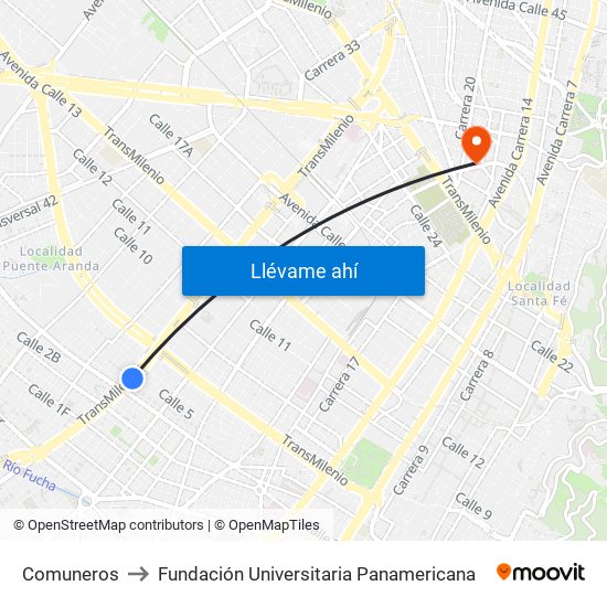 Comuneros to Fundación Universitaria Panamericana map