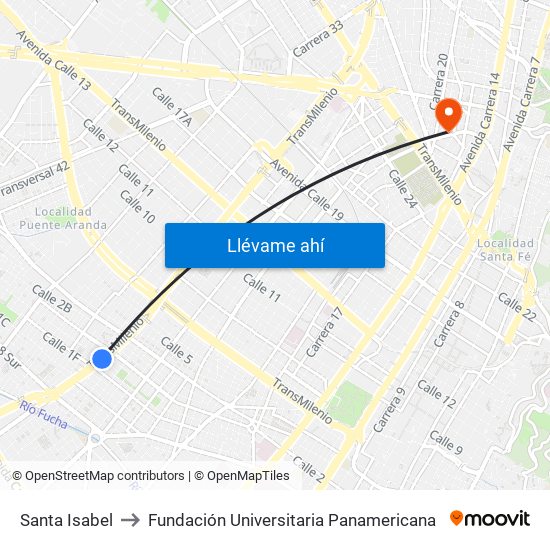 Santa Isabel to Fundación Universitaria Panamericana map