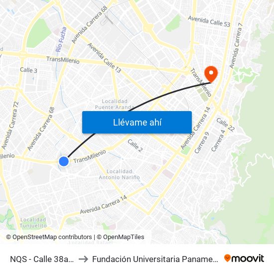 NQS - Calle 38a Sur to Fundación Universitaria Panamericana map
