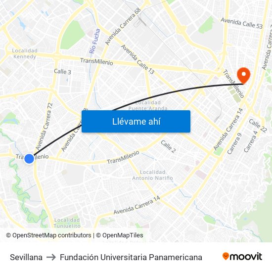 Sevillana to Fundación Universitaria Panamericana map