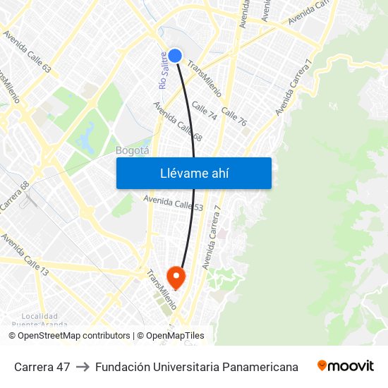 Carrera 47 to Fundación Universitaria Panamericana map