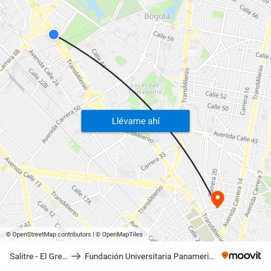 Salitre - El Greco to Fundación Universitaria Panamericana map