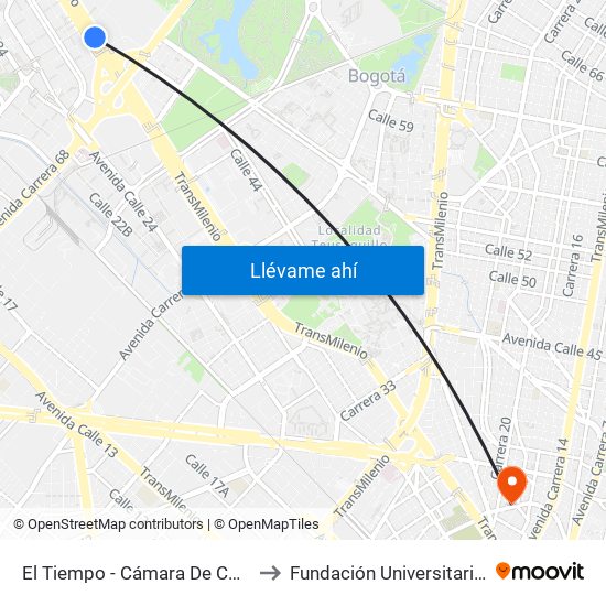 El Tiempo - Cámara De Comercio De Bogotá to Fundación Universitaria Panamericana map