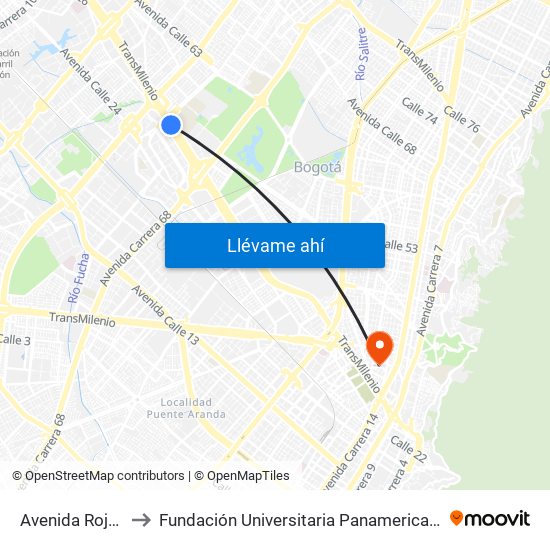 Avenida Rojas to Fundación Universitaria Panamericana map