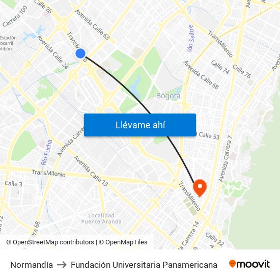 Normandía to Fundación Universitaria Panamericana map