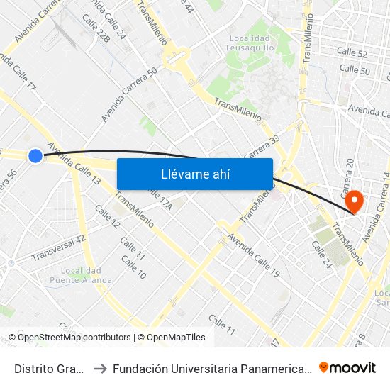 Distrito Grafiti to Fundación Universitaria Panamericana map