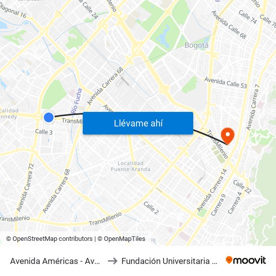 Avenida Américas - Avenida Boyacá to Fundación Universitaria Panamericana map