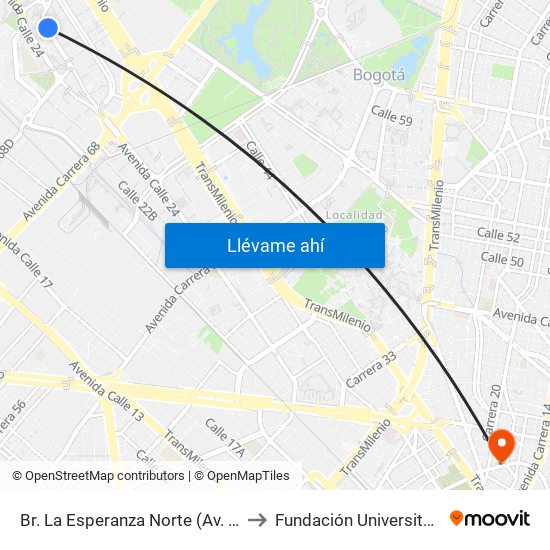 Br. La Esperanza Norte (Av. La Esperanza - Kr 69d) to Fundación Universitaria Panamericana map