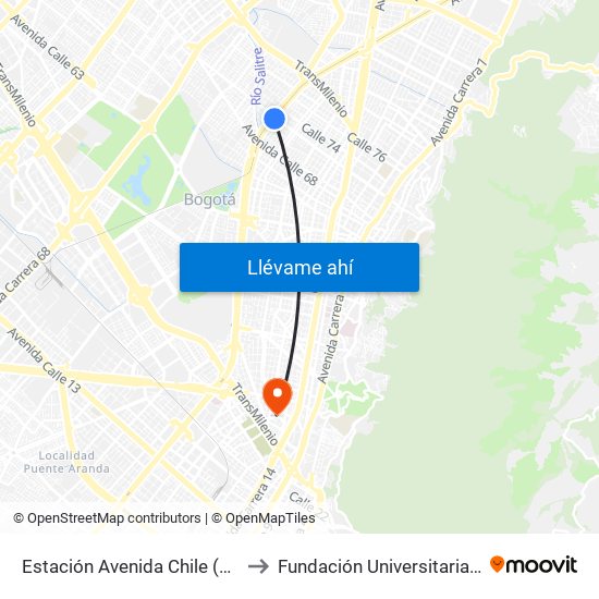 Estación Avenida Chile (Av. NQS - Cl 71c) to Fundación Universitaria Panamericana map