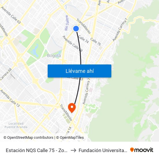Estación NQS Calle 75 - Zona M (Av. NQS - Cl 75) to Fundación Universitaria Panamericana map
