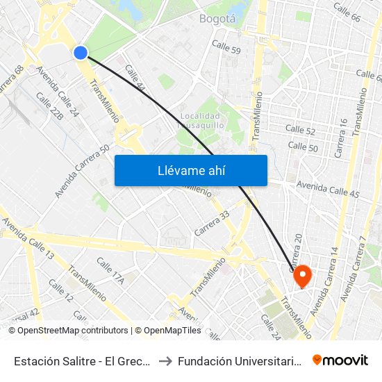 Estación Salitre - El Greco (Ac 26 - Ak 68) to Fundación Universitaria Panamericana map