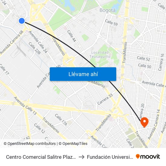 Centro Comercial Salitre Plaza (Av. La Esperanza - Kr 68a) to Fundación Universitaria Panamericana map