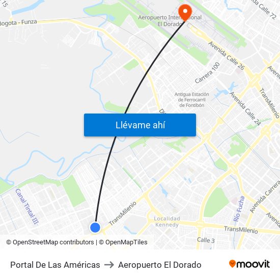 Portal De Las Américas to Aeropuerto El Dorado map