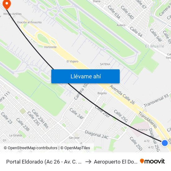 Portal Eldorado (Ac 26 - Av. C. De Cali) to Aeropuerto El Dorado map