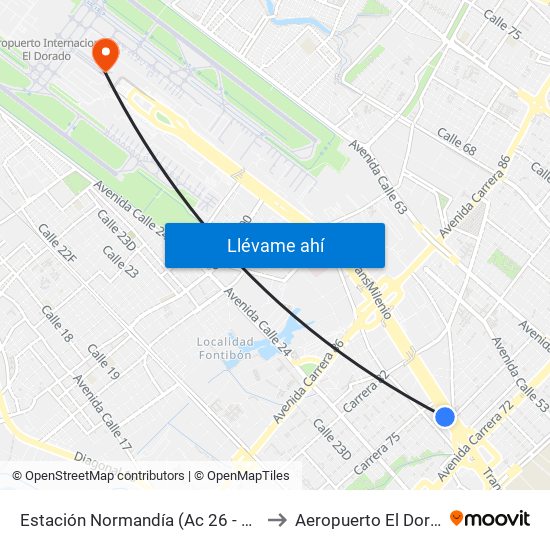 Estación Normandía (Ac 26 - Kr 74) to Aeropuerto El Dorado map