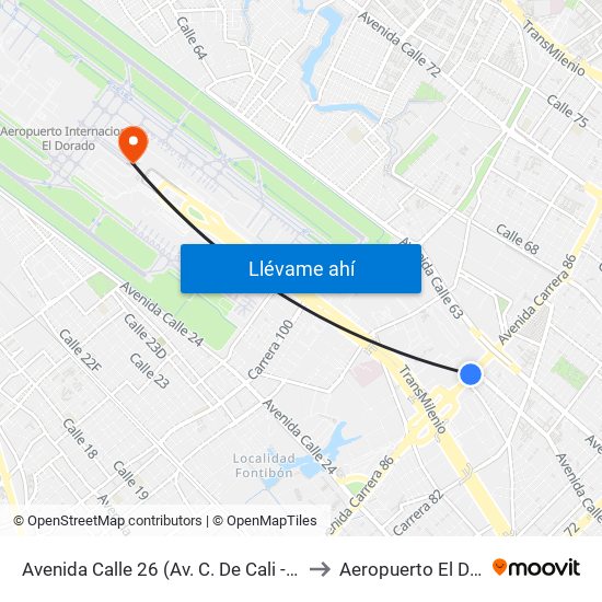 Avenida Calle 26 (Av. C. De Cali - Cl 51) (A) to Aeropuerto El Dorado map