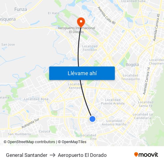 General Santander to Aeropuerto El Dorado map