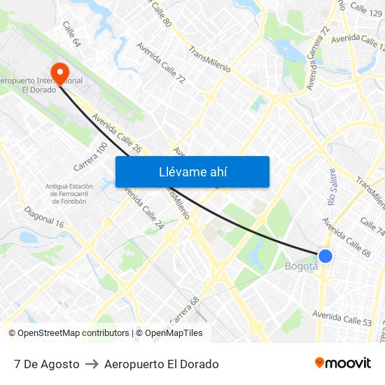 7 De Agosto to Aeropuerto El Dorado map