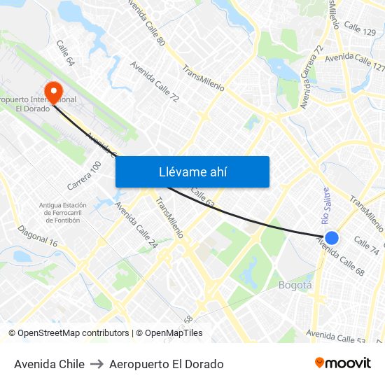 Avenida Chile to Aeropuerto El Dorado map