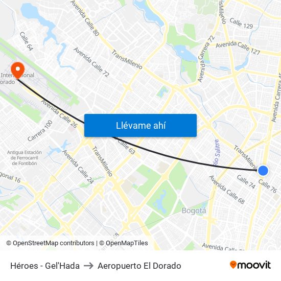 Héroes - Gel'Hada to Aeropuerto El Dorado map