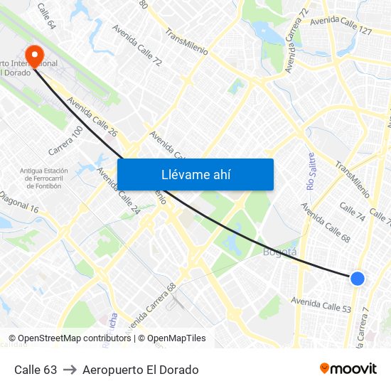 Calle 63 to Aeropuerto El Dorado map