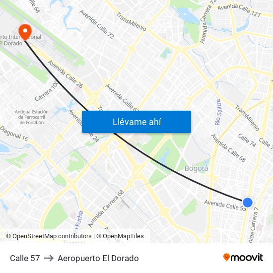 Calle 57 to Aeropuerto El Dorado map