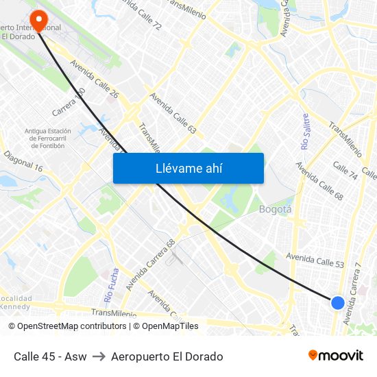 Calle 45 - Asw to Aeropuerto El Dorado map