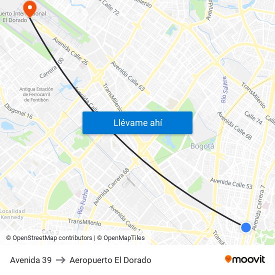 Avenida 39 to Aeropuerto El Dorado map