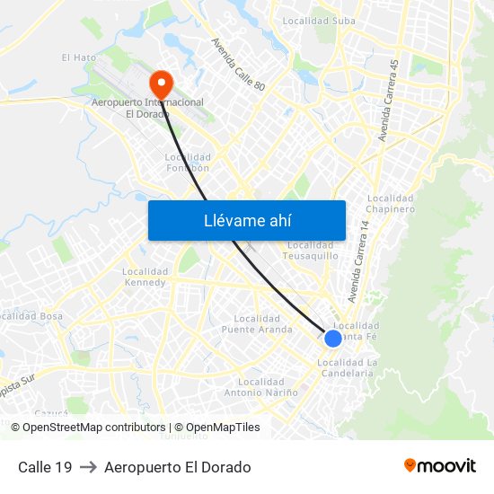 Calle 19 to Aeropuerto El Dorado map
